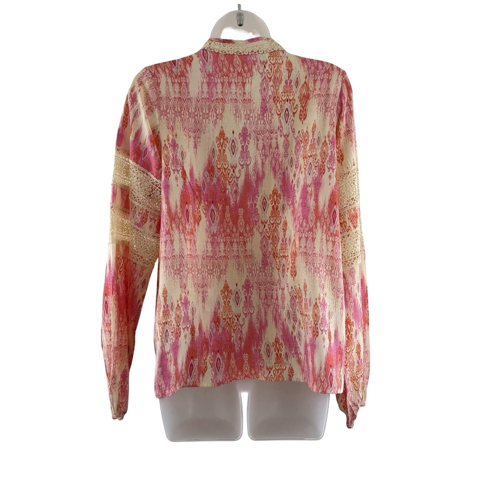 Stella Parker Printed Long Sleeve Top Womens Small Pink Bombay Damask Boho Lace - Picture 5 of 16